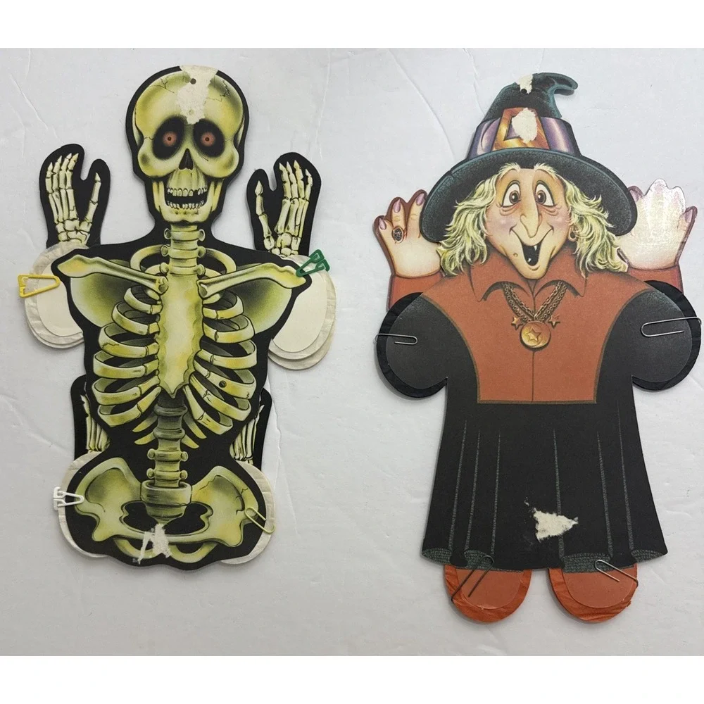 Halloween Beistle Witch Skeleton 2 Crepe Paper Honeycomb Decoration Vtg 1984 USA